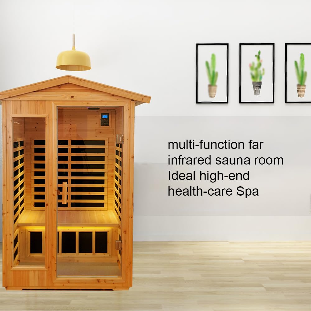 GAGALU Two-Person Far-Infrared Old Fir Outdoor Sauna, Temperature Adjustment 25-65℃, Touch Operation Screen, Seat Load-Bearing 300KG, Suitable for Heights 1.5-1.9M GAGALU