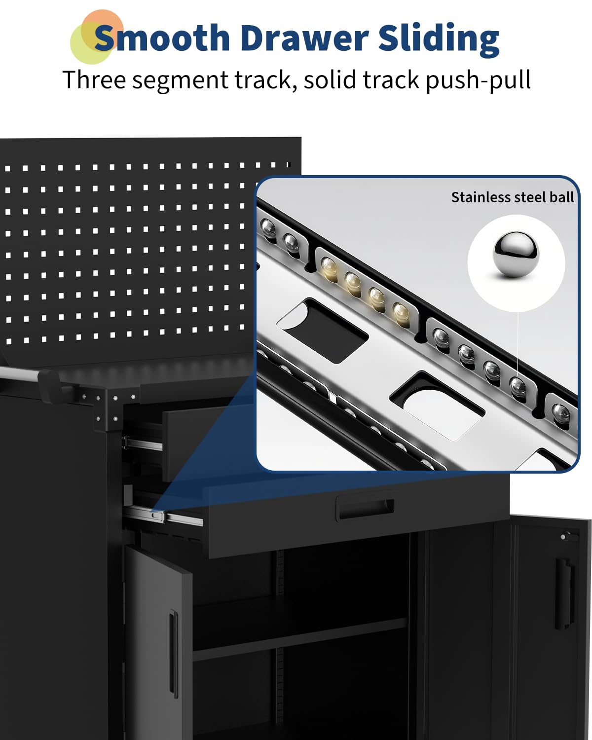 GarveeHome Rolling Tool Cabinet, Heavy Duty Steel Garage Storage Cabinet with 2 Drawers, Pegboard & 4 Wheels, Lockable Tool Cart Workbench for Workshop, Warehouse GarveeHome