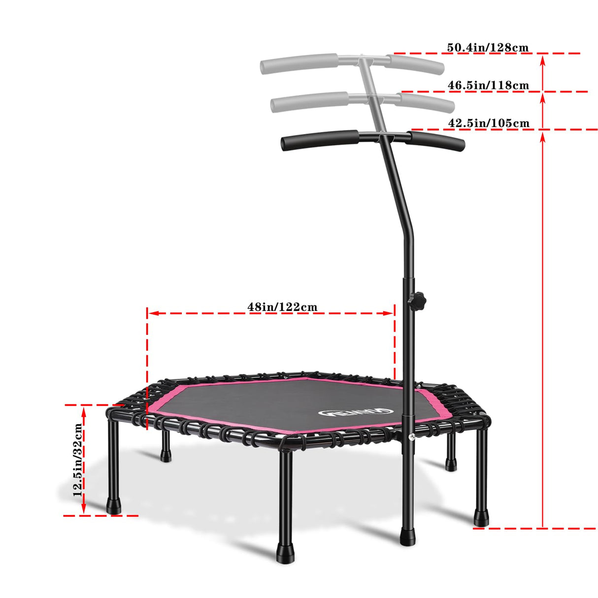 Newan 48'' Fitness Trampoline with Adjustable Handle Bar, Silent Trampoline Bungee Rebounder Jumping Cardio Trainer Workout for Adults - Max Limit 330 lbs NEWAN
