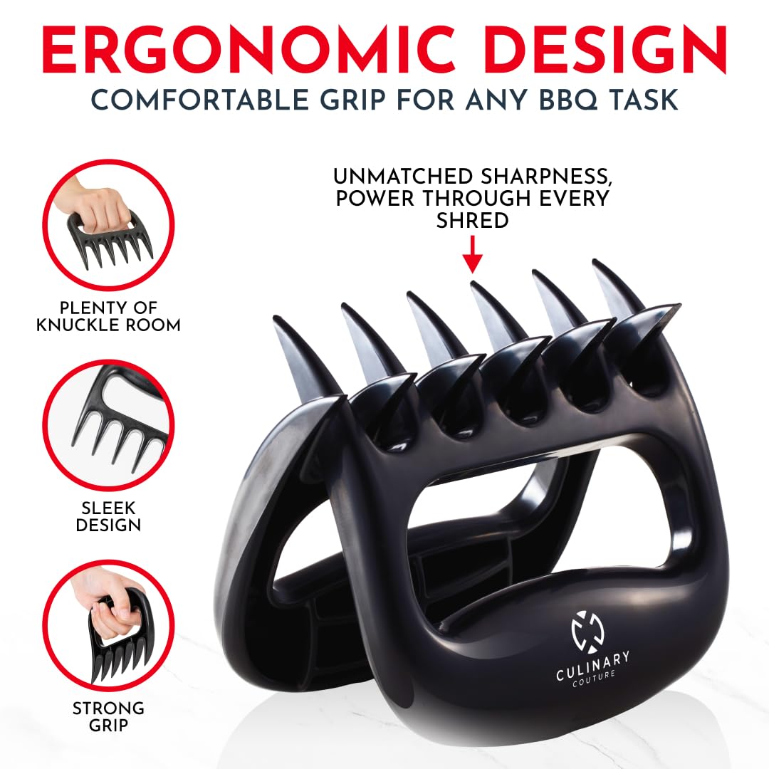 Culinary Couture Black Meat Shredder Claws - Bear Claws for Shredding Meat - Claws for Pulled Pork, Chicken Shredder Tool - Perfect for BBQ Gifts Culinary Couture
