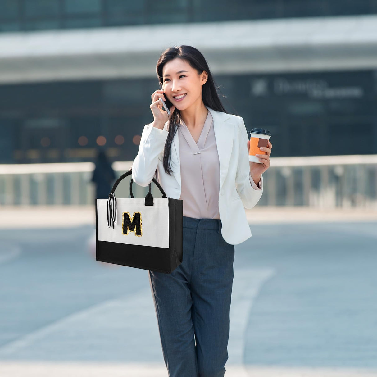 OKBA 10 PCS classic black and white patchwork canvas tote bags, DIY personalized blank beach shopping bag for women, Mom, friend birthday gift OKBA