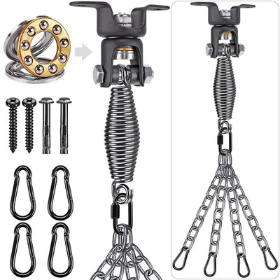BeneLabel Heavy Duty Boxing Punching Bag Hanger Chain with Spring, 350 LB Capacity, 360° Rotation Wood Beam Holder with 4 Chains and 4 Carabiners, 2 Hexagon Wood Screws and 2 Expansion Screws.