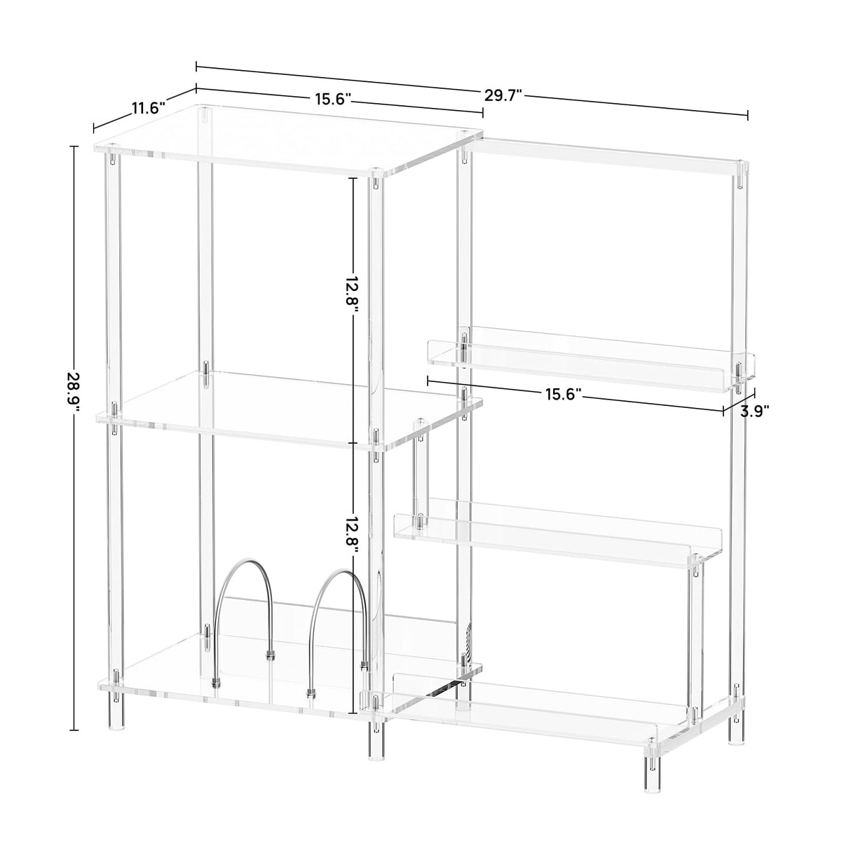HMYHUM Acrylic Record Player Stand with Vinyl Storage, 3-Tier Record Player Table with Record Holder, Holds Up to 200 Albums, with Dividers, Modern, Clear HMYHUM