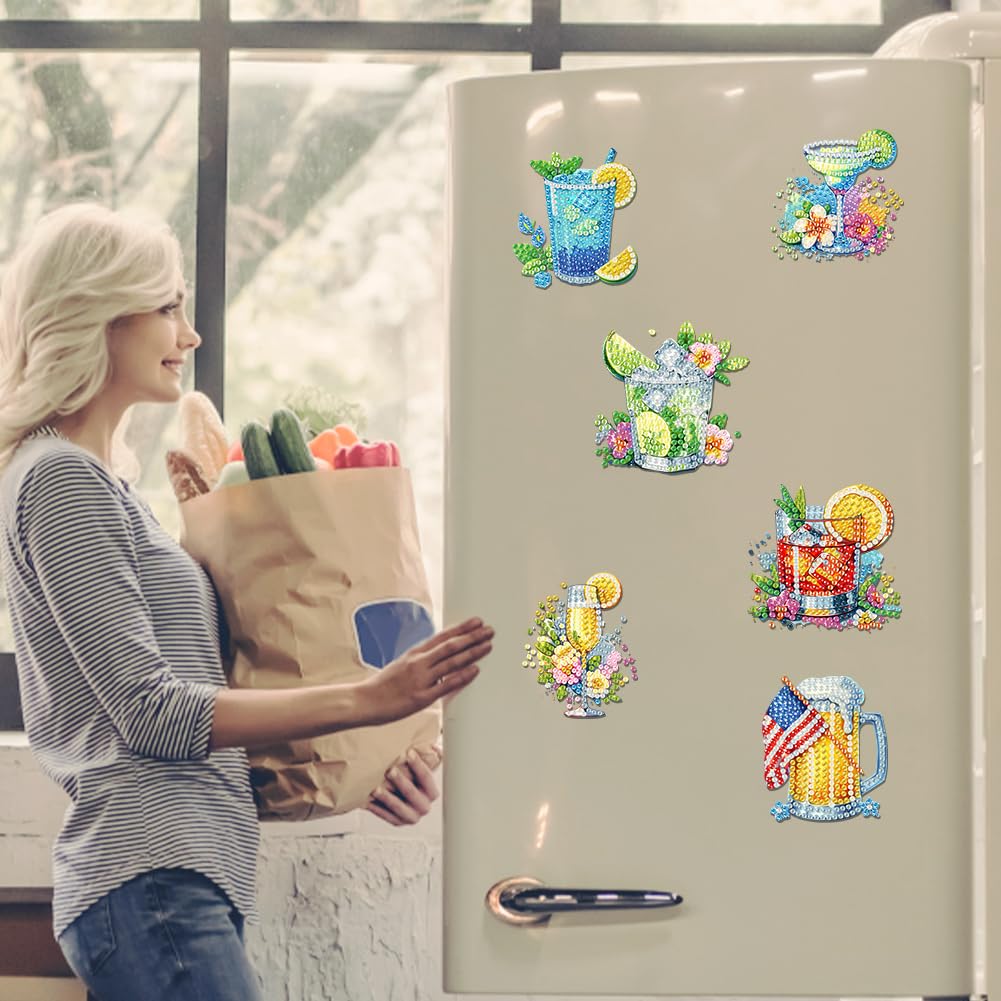 Ceitura 6Pcs Acrylic Wine Glasses 5D Diamond Art Painting Fridge Magnet for Adults Beginners C'eitura