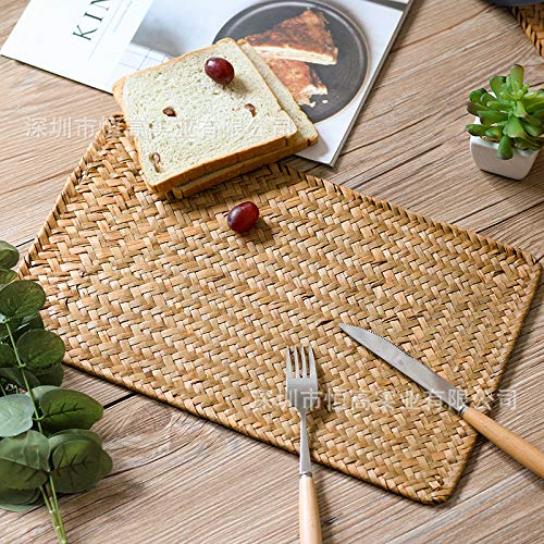 6 Pack Woven Placemats, Rectangular Rattan Place mats, Natural Seagrass Placemats, Farmhouse Wicker Table Mats for Dining Table XIMISISE