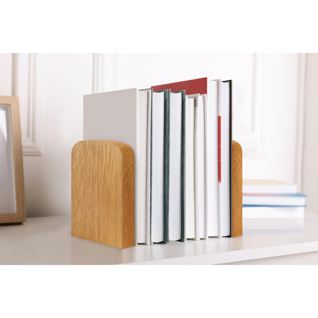 ILOT Book Ends for Office Accessories - 2 Pairs Handmade 100% Solid Wood Decorative Bookends with Metal Base - Heavy Duty Non-Skid Shelf Organizer for Books ILOT