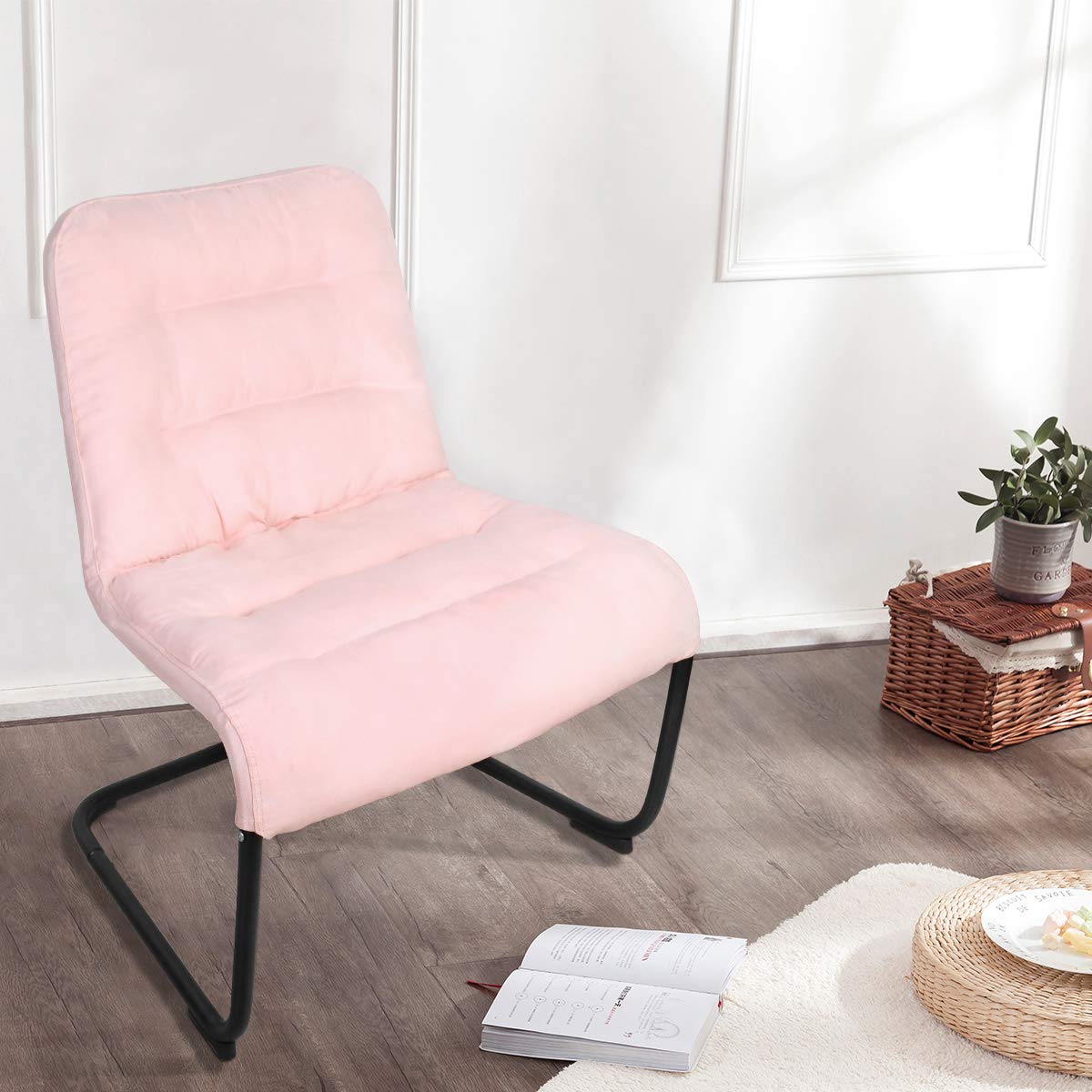Zenree Upholstered Durable Metal Modern Chair with Soft Cushion, Pink - Ideal for Bedrooms, Living Rooms, Dorms, Indoor Spaces, Accent and Lounging Zenree