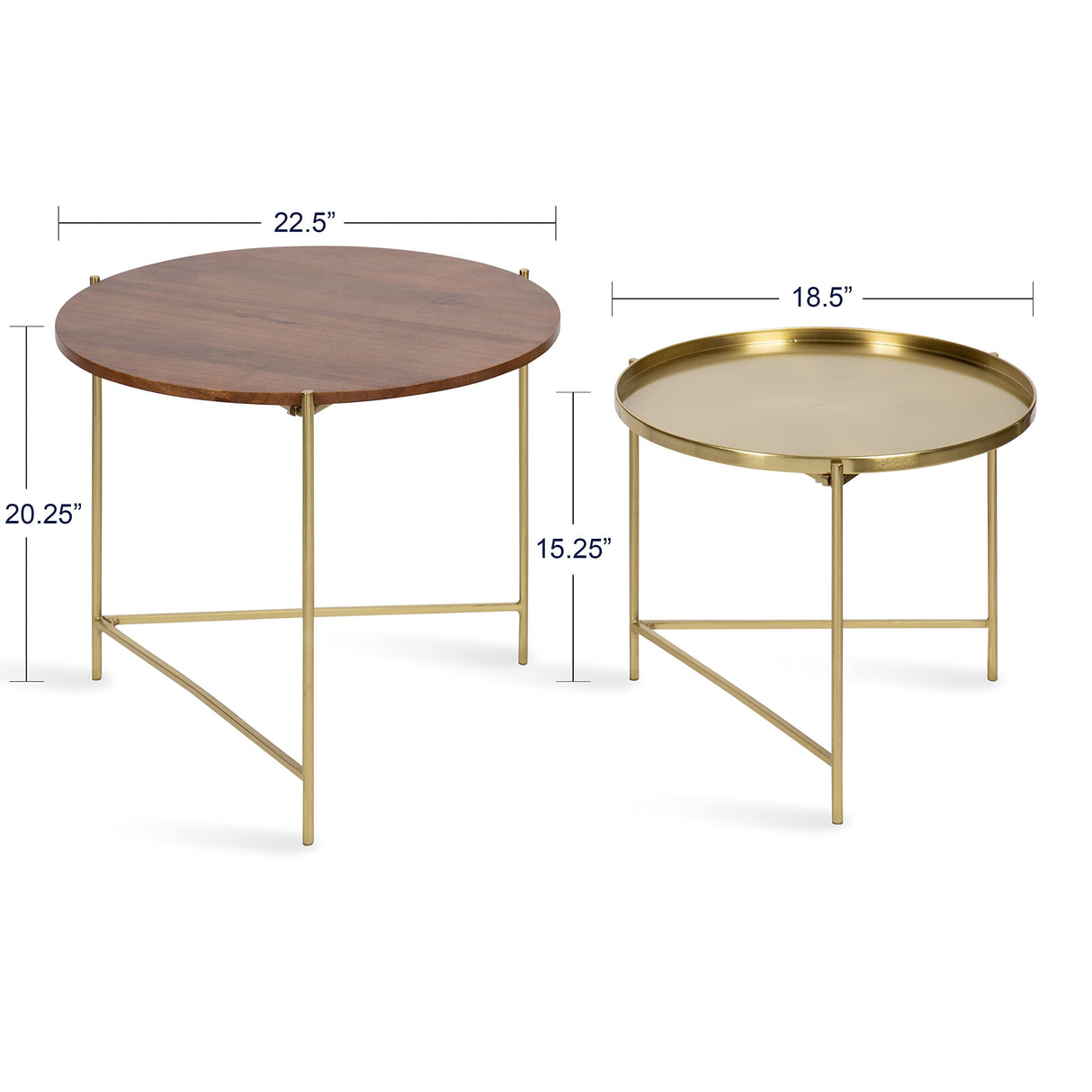 Kate and Laurel Ulani Modern Nesting Coffee Table, Set of 2, Walnut and Gold, 22.5 x 20.25, Decorative Sophisticated Mango Wood and Metal End Tables for Display and Storage Kate and Laurel