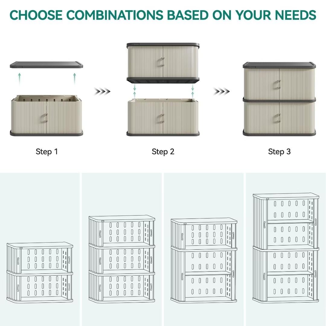 YITAHOME 73 Gallon Large Outdoor Storage Cabinet w/Shelf, Heavy-Duty Double-Wall Resin Storage Cabinet w/Sliding Doors for Indoor/Outdoor/Garage/Lawn Care, Waterproof, Light Gray YITAHOME