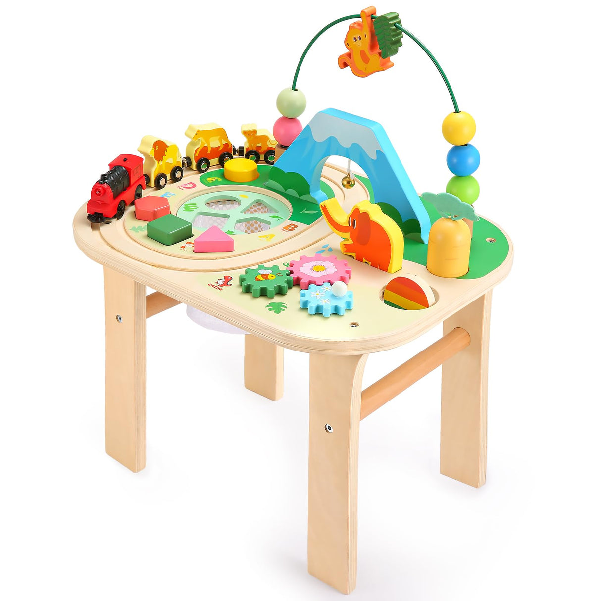 oathx Activity Table for 1+ Year Old, 9 in 1 Wooden Montessori Toys with Bead Maze Shape Sorter Flip Mirror Train Toy, Baby Sensory Play Table Toddler Toys 1st Birthday Gifts for Girls Boys Kids oathx
