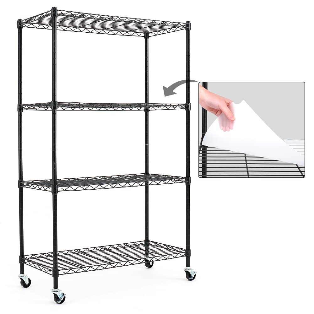 Catalina Creations EFINE 4-Shelf Shelving Units and Storage on Wheels, NSF Certified, Adjustable Carbon Steel Wire Shelving Unit Rack for Garage, Kitchen, Office, Black (50H X 30W X 14D) Catalina Creations