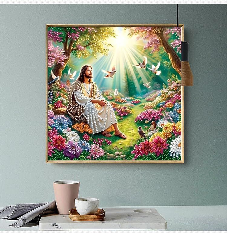 GXGLLPZBY DIY Special Shape Diamond Art Kits, 5D Religious Diamond Painting for Beginners Adults, Jesus Round Full Drill Diamond dot Art Kits, Gem Art for Adults Home Wall Decor 11.8x11.8in GXGLLPZBY