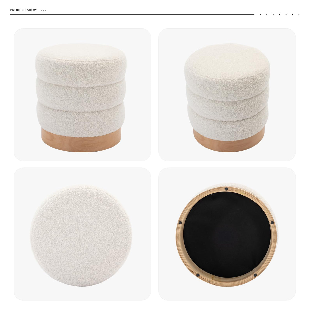 COLAMY Sherpa Ottoman Footstool, Tufted Modern Foot Rest Stool with Wood Base for Living Room, Bedroom, Desk, Round Versatile Side End Table, Pouf, Makeup Seat, Cream COLAMY