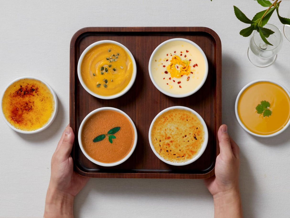 ONEMORE Ramekins 4 oz, Creme Brulee Ramekins Oven Safe Ceramic Shallow Souffle Dishes for Baking Custard, Mini Pies, Puddings and Dipping Sauces 4.5 inch White Mini Round Quiche Pans Set of 6 ONEMORE