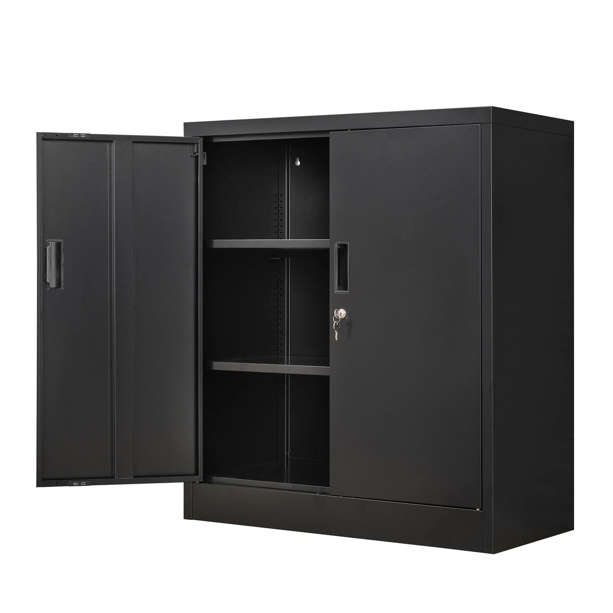 Wanfu Metal Storage Cabinet, 36" H Locking Storage Cabinet with 2 Adjustable Shelves for Garage, Home, Office, Utility Room-Black Wanfu