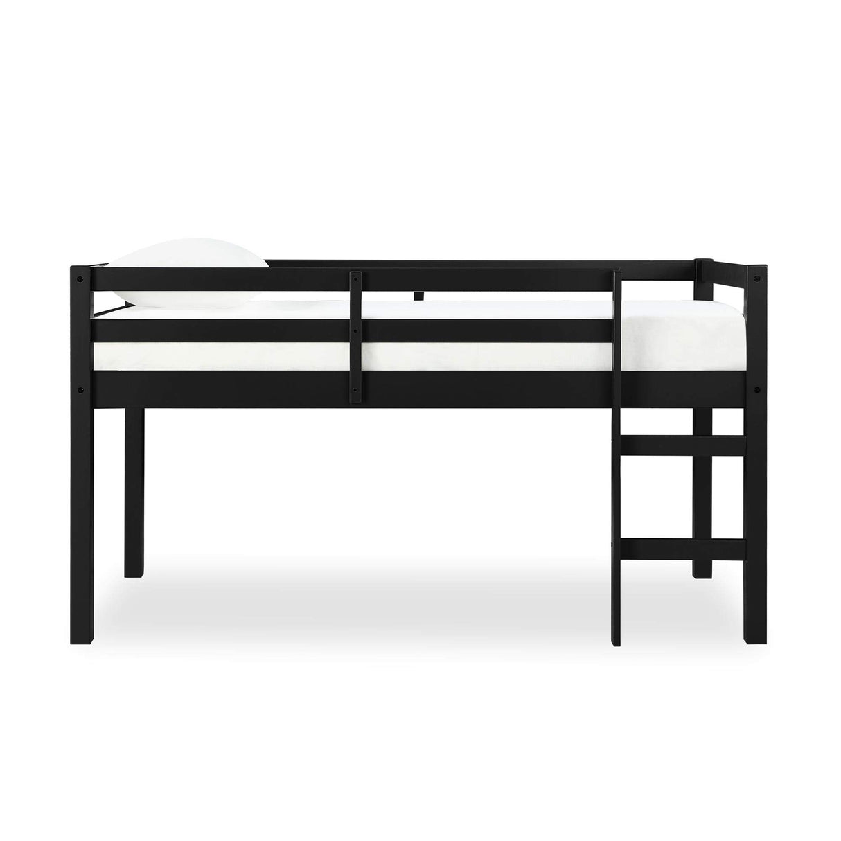 DHP Milton Twin Loft Bed with Safety Guard Rail, Black, Space Saving Junior Size, Pine Wood DHP