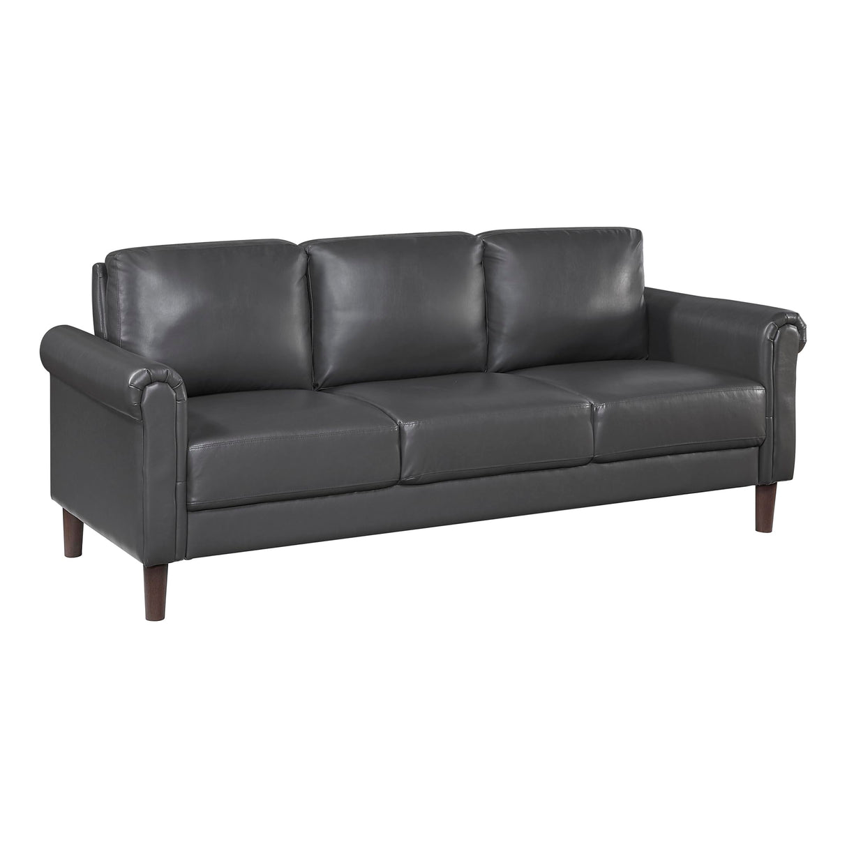 Lexicon 79" W Sofa Couch, Faux Leather Upholstered Couch, Sofa with Rolled Armrest for Bedroom/Office/Waiting Room, 3 Seater, Dark Gray Lexicon