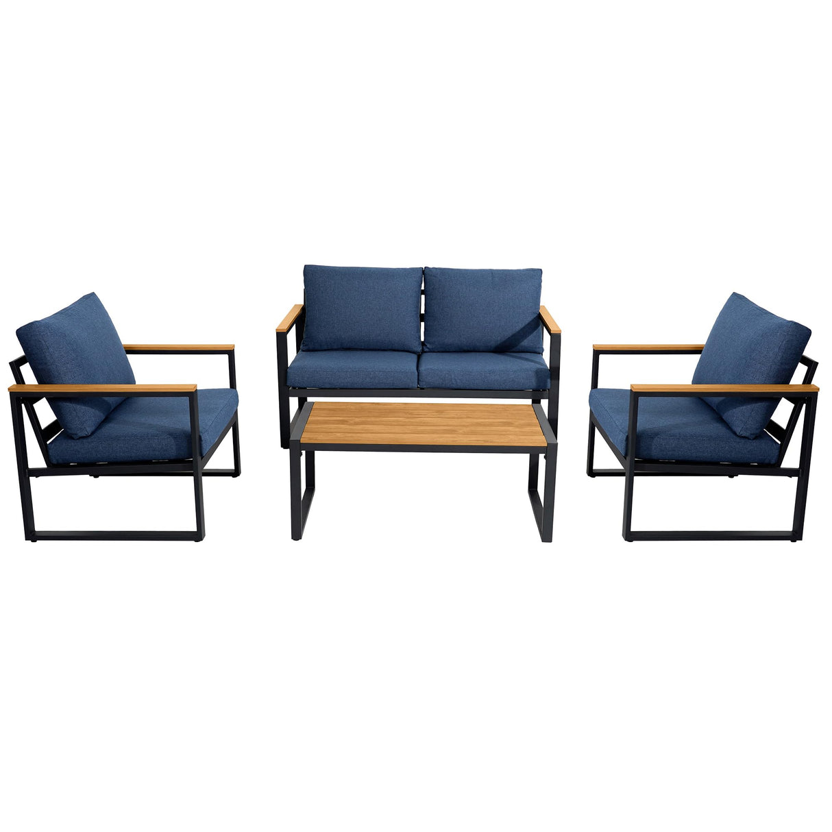 COMLAX FIELD Patio Furniture Set, 4 Pieces Outdoor Patio Furniture with Coffee Table Set, Metal Patio Conversation Sets with Washable and High-Resiliency Sponge Cushions, Upgrade Blue COMLAX FIELD