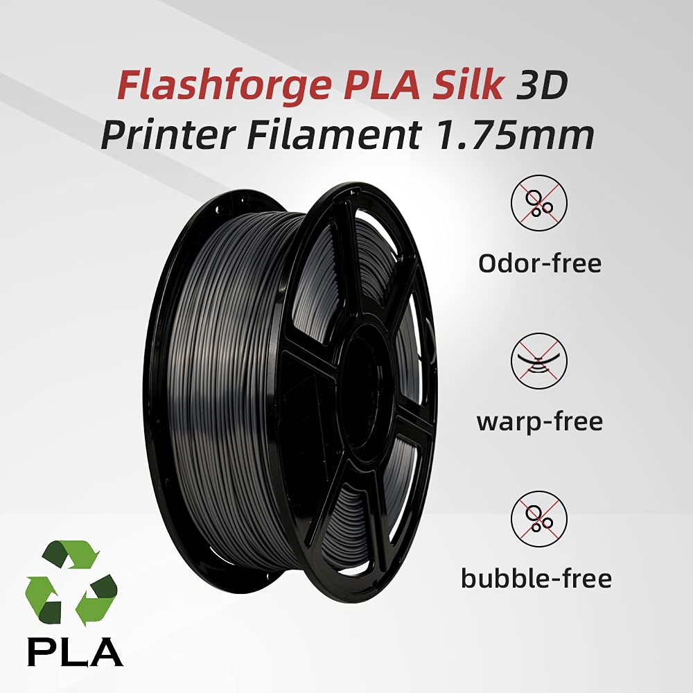 Flashforge 3D Printer Filament Silk PLA 1.75mm 1kg Spool-Dimensional Accuracy +/- 0.02mm (Metal Grey) FLASHFORGE