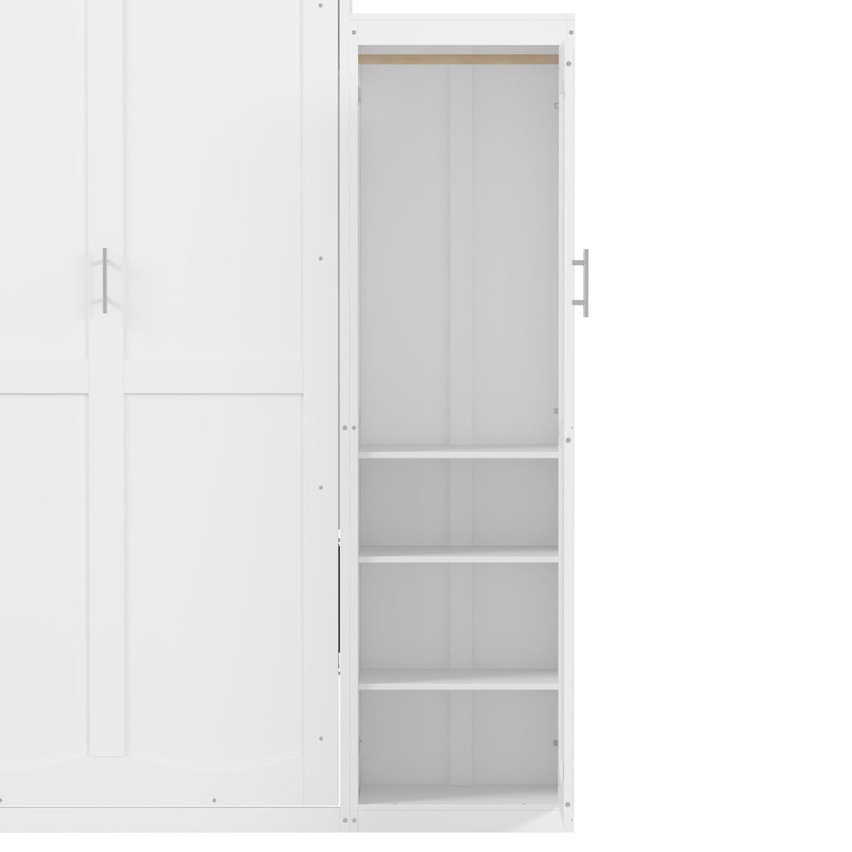 Ball & Cast Queen Size Murphy Bed with Two Wardrobe and Storage Shelf, Wall Bed Frame Folding into Cabinet Design,Multifunctional Foldable Platform Bed for Small Space,Bedroom,Guest Room, White Ball & Cast