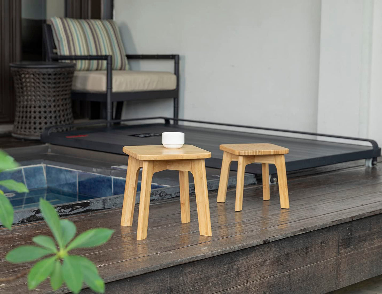 PELYN Bamboo Wooden Mini Step Stool for Kids with Non-Slip Rubber Feet, Small Step Foot Stools for Bedroom Kitchen Bathroom, Holds up to 300lbs, Sturdy and Easy Assembly PELYN