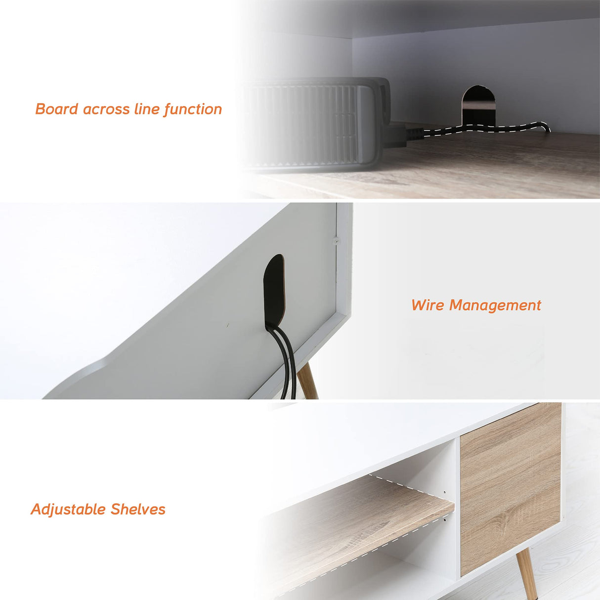 WAMPAT LED Mid-Century Modern TV Stand for TVs up to 60 inch Flat Screen Wood TV Console Media Cabinet with Storage, Home Entertainment Center in White and Oak for Living Room Bedroom, 55 inch WAMPAT