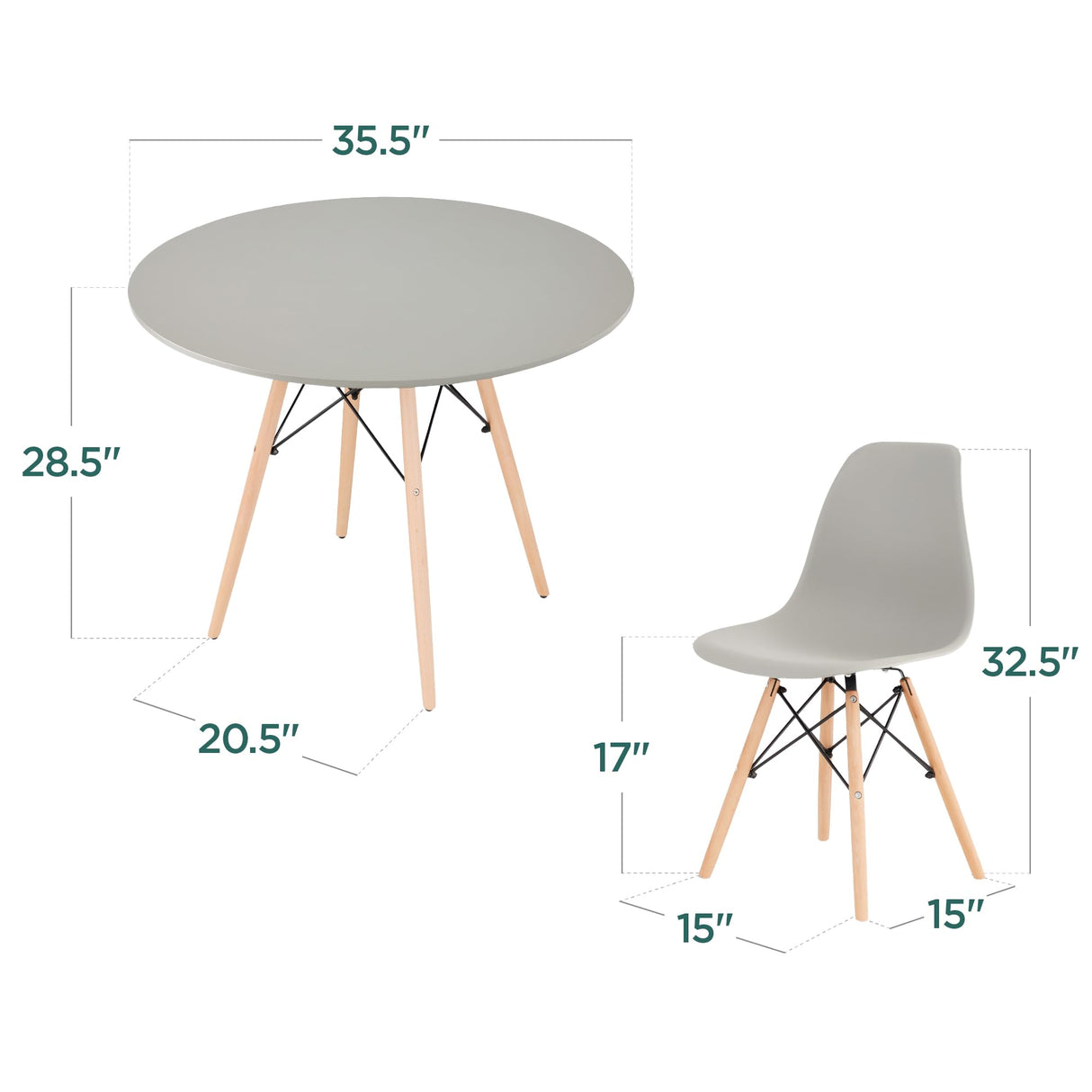 Best Choice Products 5-Piece Dining Set, Compact Mid-Century Modern Table & Chair Set for Home, Apartment w/ 4 Chairs, Plastic Seats, Wooden Legs, Metal Frame - Gray/Oak Best Choice Products