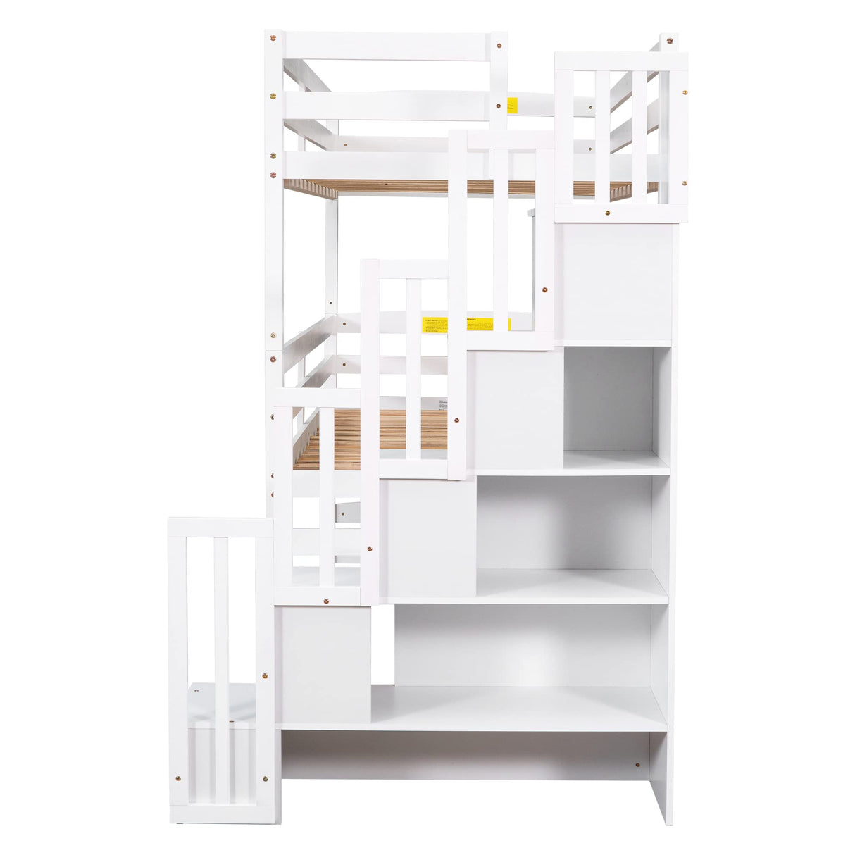 Aiuyesuo Twin Size Triple Bunk Bed with Storage Staircase, Separate Design Pine Wood Bunk Bed Frame with Safety Guardrails, 3 Beds in 1, Easy to Assemble Aiuyesuo