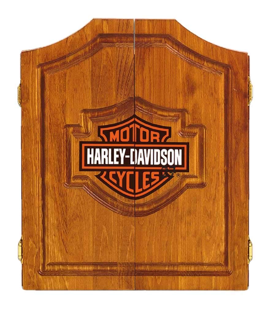 Harley-Davidson Bar & Shield Logo Dart Board Cabinet - Pine Wooden Cabinet 61905 Harley-Davidson