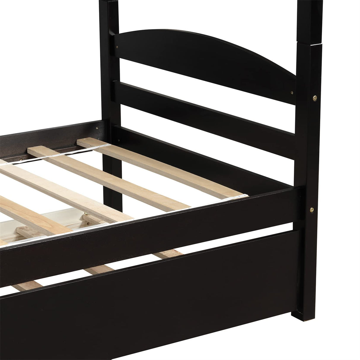 Bellemave Quad Bunk Bed with Trundle L-Shape Bunk Bed Twin Over Twin Corner Bunk Bed for 4 or 5 Kids Boys Girls Teens, Espresso Bellemave