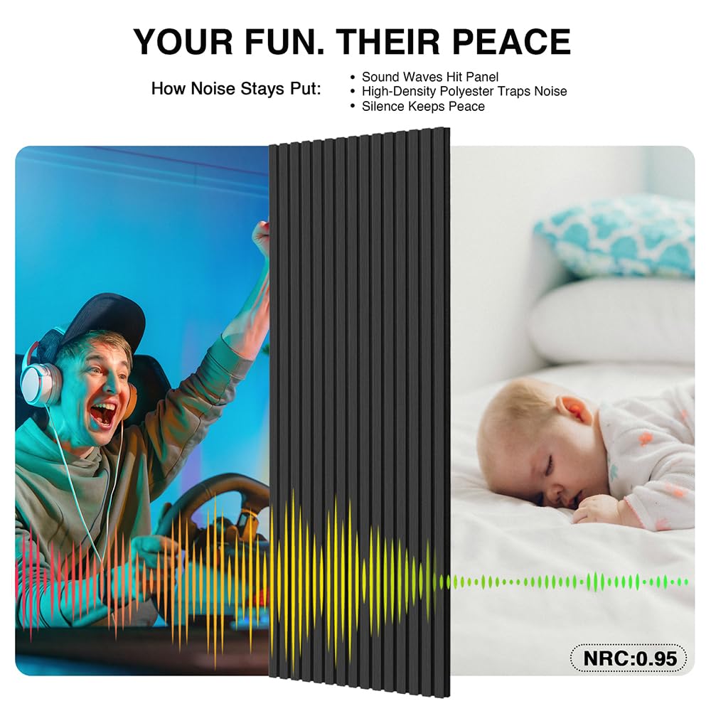 AKK-ART 2-Pack Wood Slat Wall Panel 47.2"x23.6"(15.5 sq ft)|Soundproof & Acoustic Wall Panels for Interior Decor & Ceiling|Wood Paneling Sheets for Home Theater & Living Room Mirage Black#22 AKK-ART