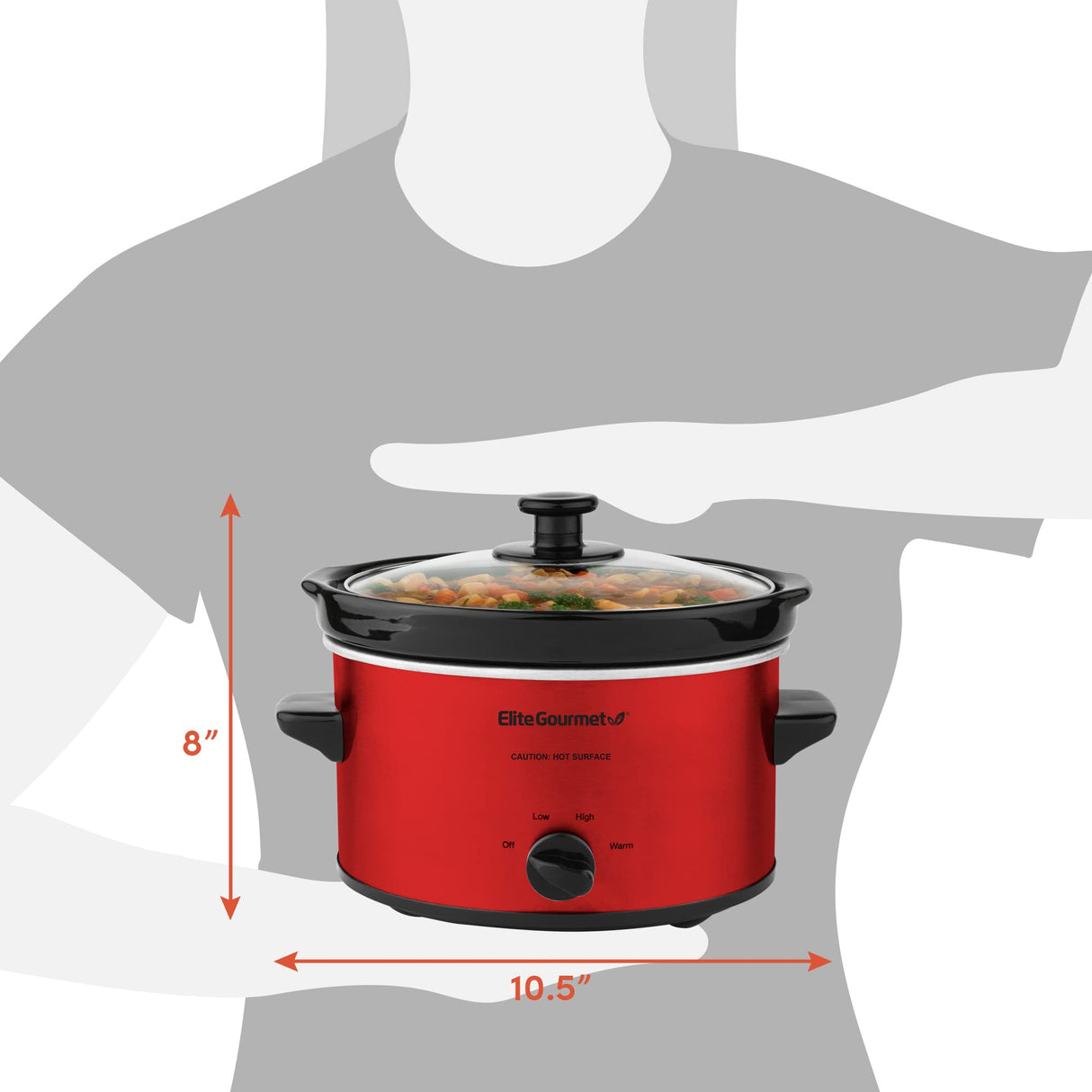 Elite Gourmet MST-275XR# Electric Oval Slow Cooker, Adjustable Temp, Entrees, Sauces, Stews & Dips, Dishwasher Safe Glass Lid & Crock (2 Quart, Metallic Red) Elite Gourmet