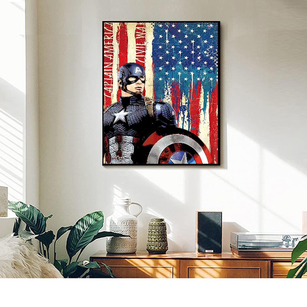 SaxSauly DIY 5D Diamond Painting Superhero and Flag by Numbers Kits for Adult and Kids,Round Full Drill Crystal Rhinestone Cross Stitch Arts Craft Canvas for Home Wall Decor.(11.8X15.7in/30X40cm) SaxSauly