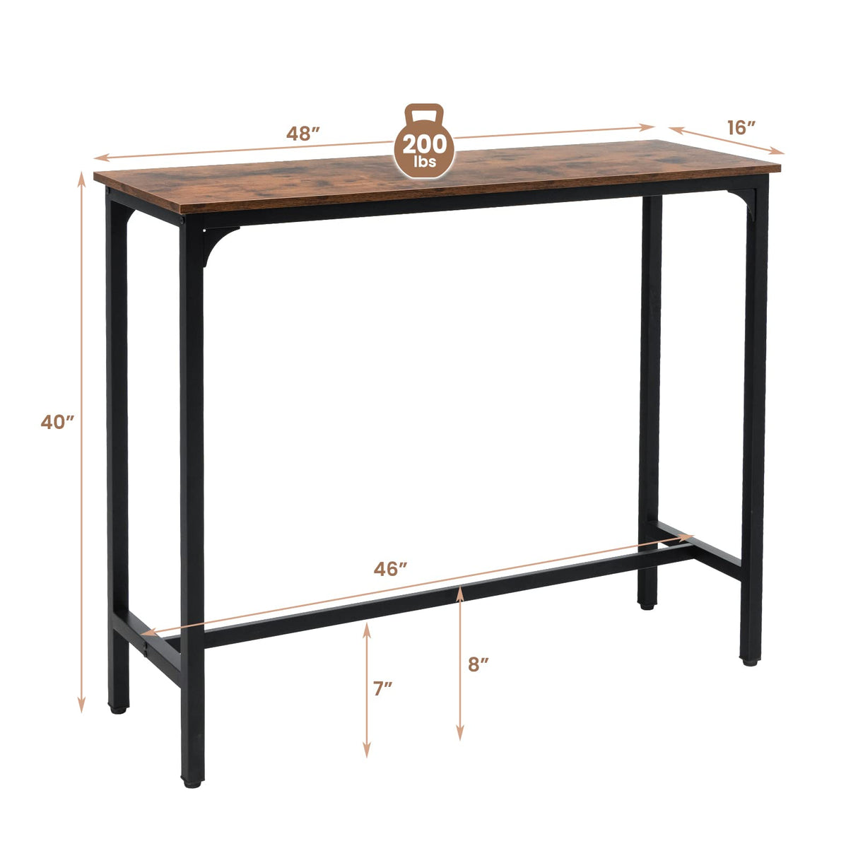 Giantex 48" Narrow Console Table - Long Bar Table, Rectangular Kitchen Dining Table w/Steel Frame, Adjustable Feet, Pub Table Counter Height Table, Sofa Side Table for Entryway, Hallway, Entry Table Giantex