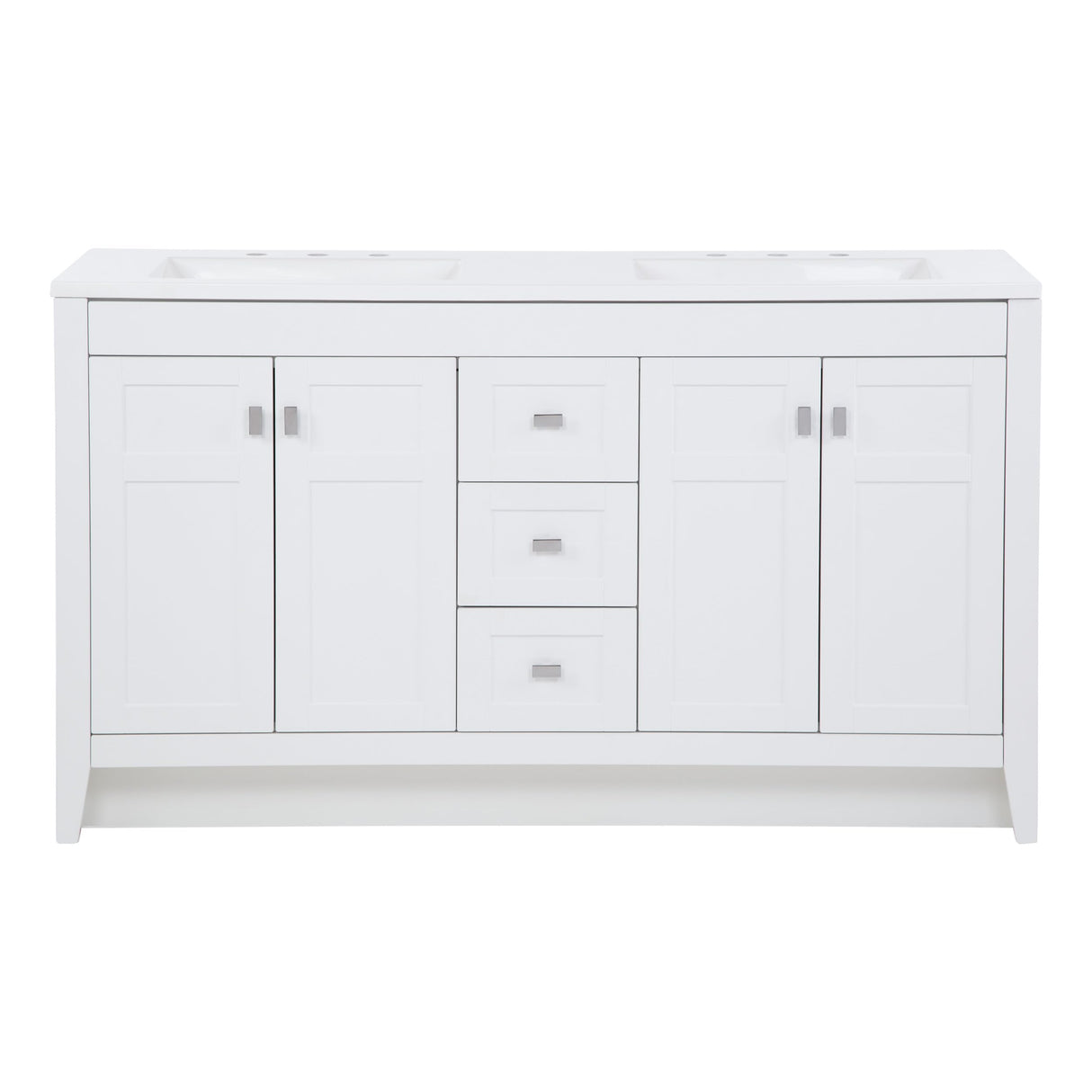 Spring Mill Cabinets Lonsdale 60-Inch Double-Sink Bathroom Vanity with White Top, 2 Soft-Close Cabinets, 3 Drawers, 60.5" W x 18.75" D, White Spring Mill Cabinets