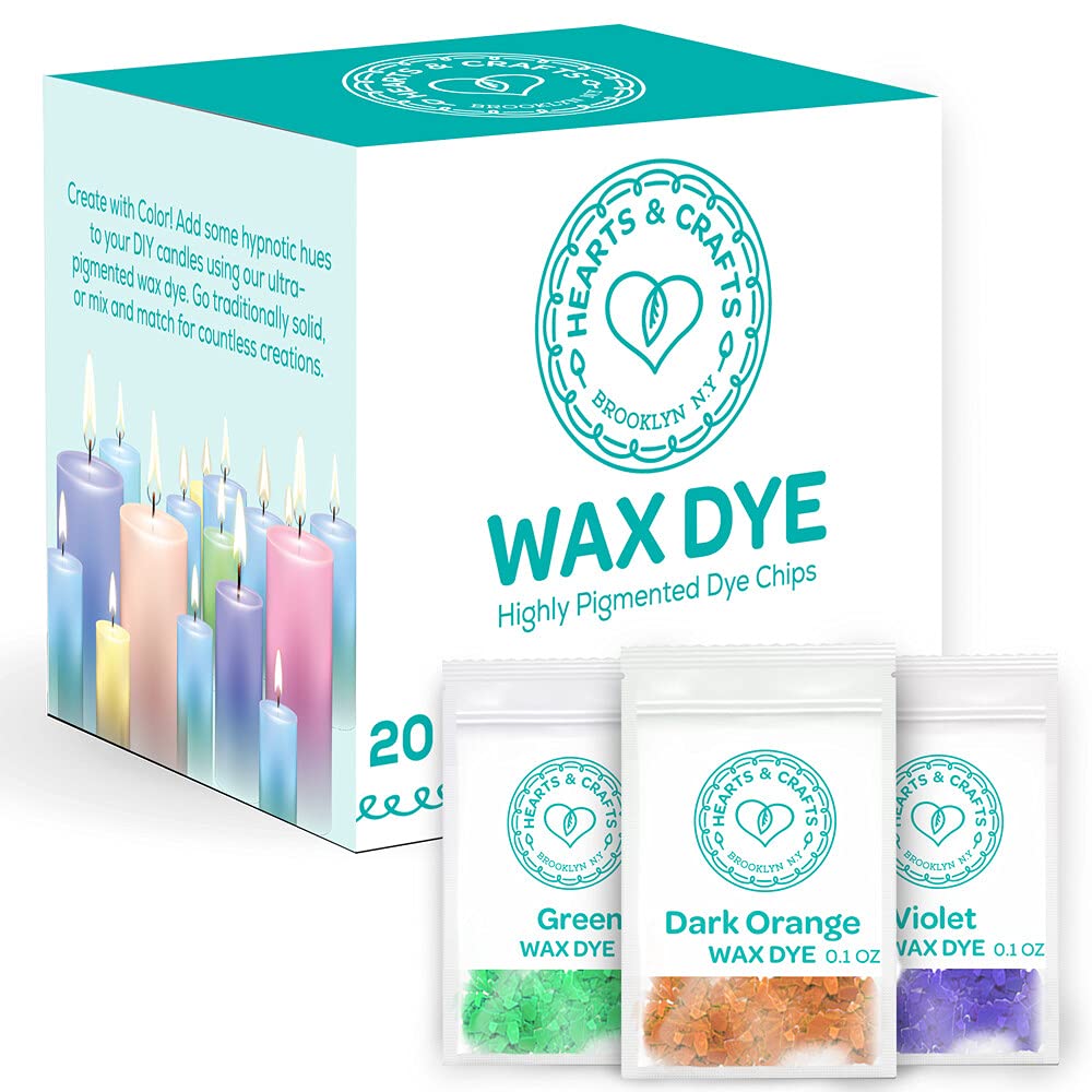 Hearts & Crafts Soy Wax Candle Dye - 20 Color Wax Chip Dyes for DIY Candle Making Supplies Hearts & Crafts