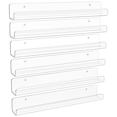 upsimples 6 Pack Clear Acrylic Shelves, 12" Nursery Bookshelves for Wall, Floating Bookshelf for Kids Baby, Vinyl Display, Record Holder, Magazine Rack, Picture Ledge Shelf
