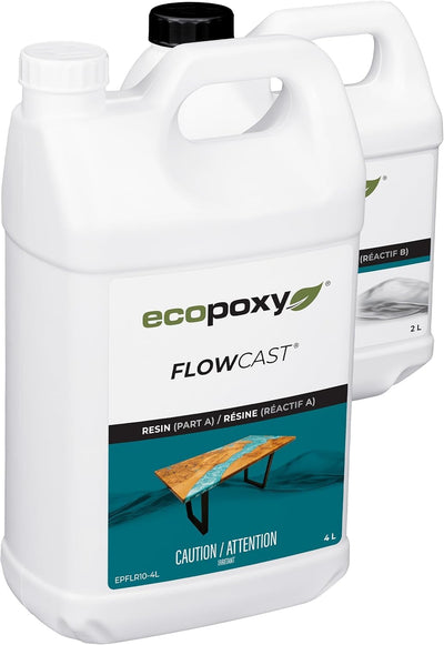 EcoPoxy FlowCast Deep Pour Epoxy Resin Kit - 1.59 Gal / 6L: UV/Yellowing Resistant, Bio-Based Resin | Water Clear Epoxy for River/Ocean Tables and Other Deep Casting Bubble Free Epoxy Projects