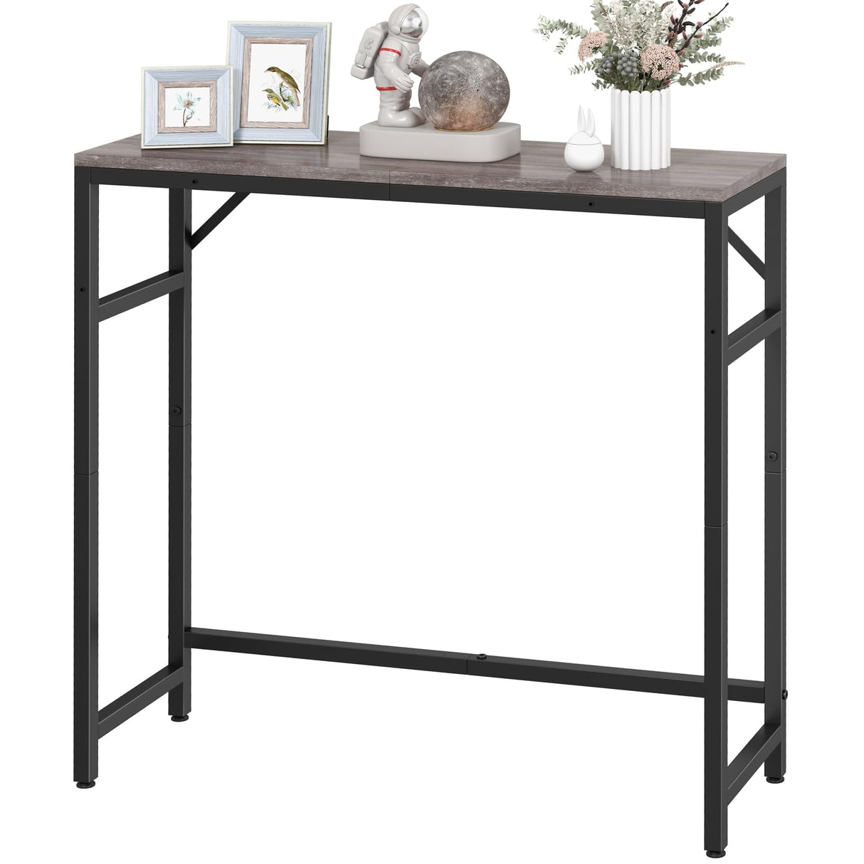 Livofloral Narrow Console Table, 29.5" Small Entryway Table, Sofa Table with 2 Support Bar, Industrial Couch Table, Thin Side Table, Display Table for Living Room, Hallway, Bedroom, Foyer, Grey Livofloral