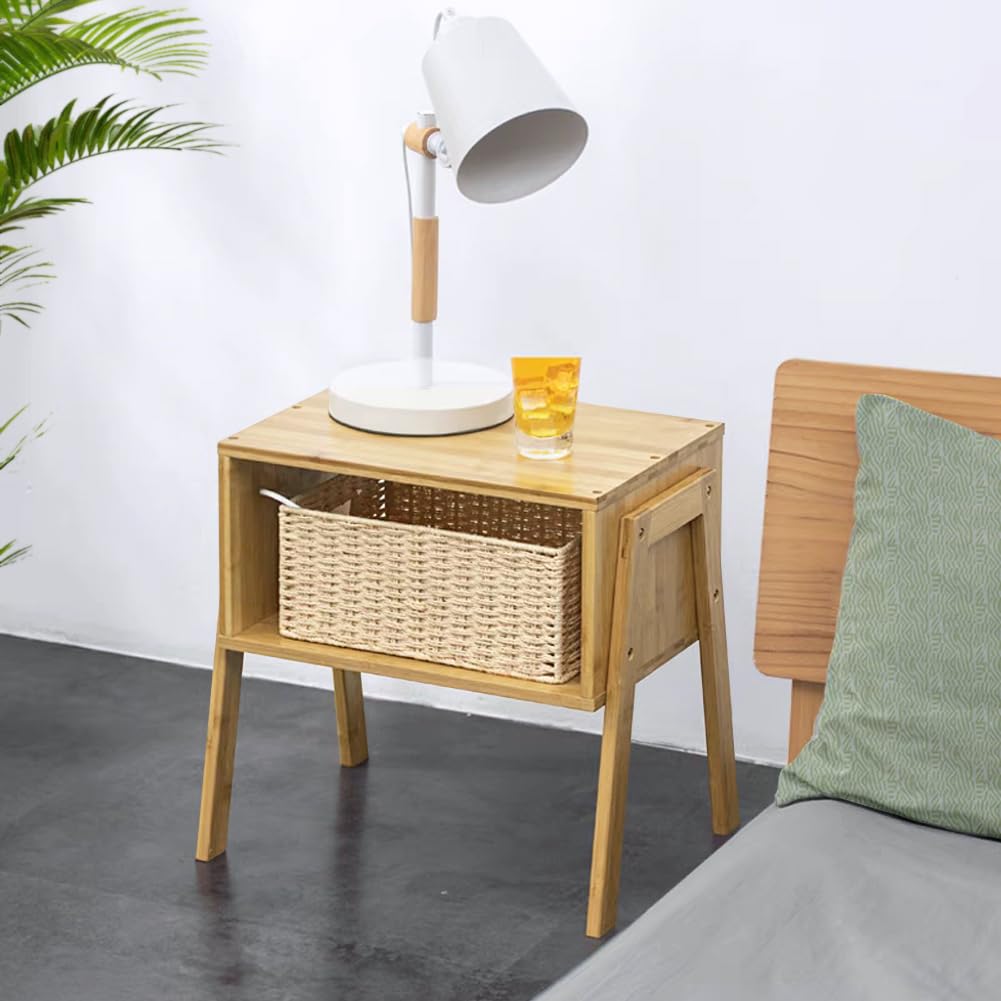 KKTONER Modern Bamboo Nightstands End Tables Bedroom with Storage Small Bedside Table for Living Room Office (Natural) KKTONER