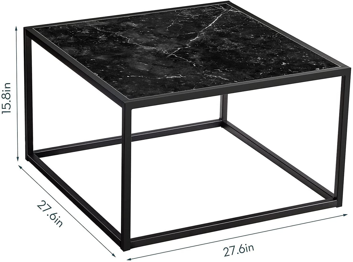 SAYGOER Black Coffee Table Small Square Coffee Table Simple Modern Center Table for Living Room Home Office 27.6 * 27.6 * 15.7Inch Easy Assembly, Black Faux Marble SAYGOER