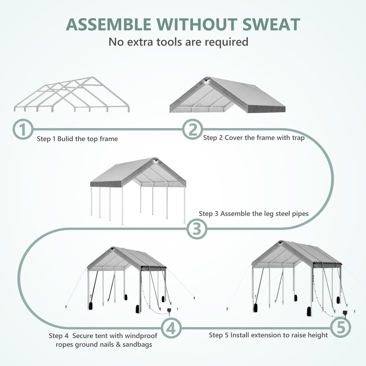 10 * 20 Heavy Duty Carport Canopy - Extra Large Portable Car Tent Garage with Adjustable Peak Height from 9.5ft to 11ft,Removable Roof &Side Walls for Car, SUV,Boats Sannwsg