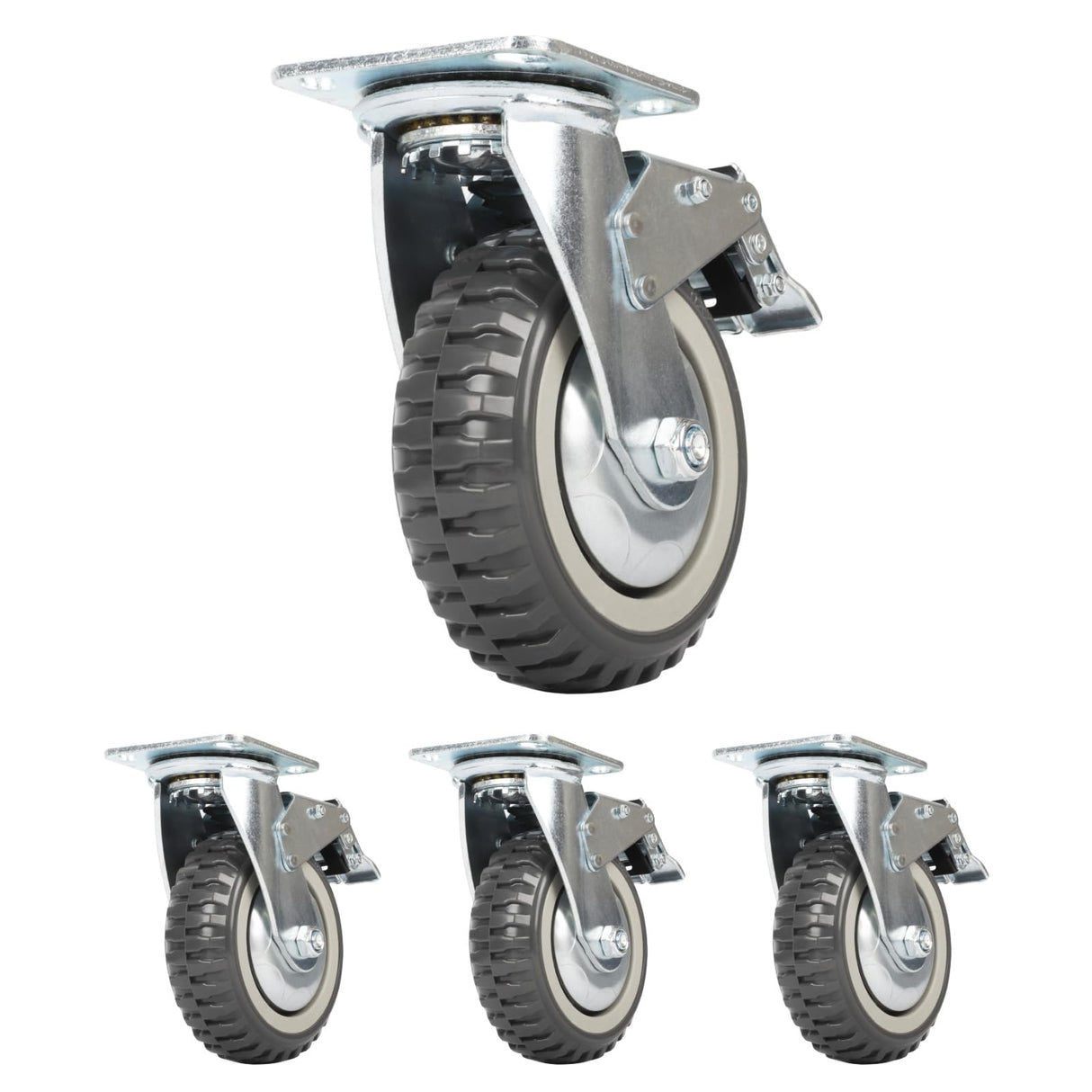 6 Inch Caster Wheels Set of 4 (2 Swivel w Brake,2 Swivel Without Brake) All Grey Metal Swivel Plate Caster Wheels Heavy Duty High-Gauge Steel for Workbench,Cart,Furniture uyoyous