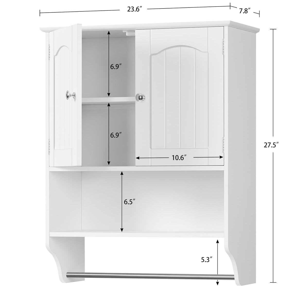 Iwell Bathroom Cabinet Wall Mounted with Towel Rack & Adjustable Shelf, Over The Toilet Storage Cabinet, Medicine Cabinet for Bathroom, White YSG005B Iwell