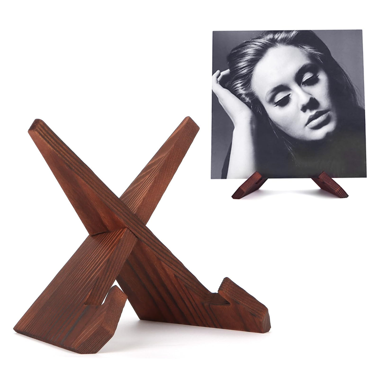 PUERSI Now Playing Vinyl Record Stand, Wooden Display Vinyl Holder Stand, Retro Now Spinning Record Accessories - Rustic Brown PUERSI