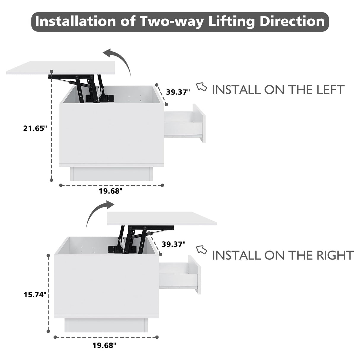 HOMMPA Lift Top Coffee Table with Storage LED Coffee Table Morden High Gloss Living Room 3 Tiers Modern Tea Table with Storage Center Tables Hidden Compartment & Open Shelve & Drawer White HOMMPA