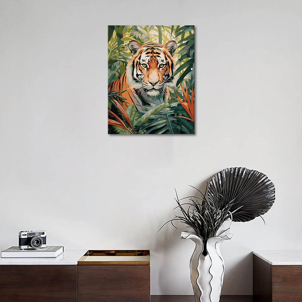 Animal Paint by Numbers Modern Adult Beginner Painting Art DIY Tiger Forest Beast Paint by Numbers Tropical Rainforest Painting Art Lady Men Living Room Bedroom Wall Art Decoration 16x20 in Rebotipy