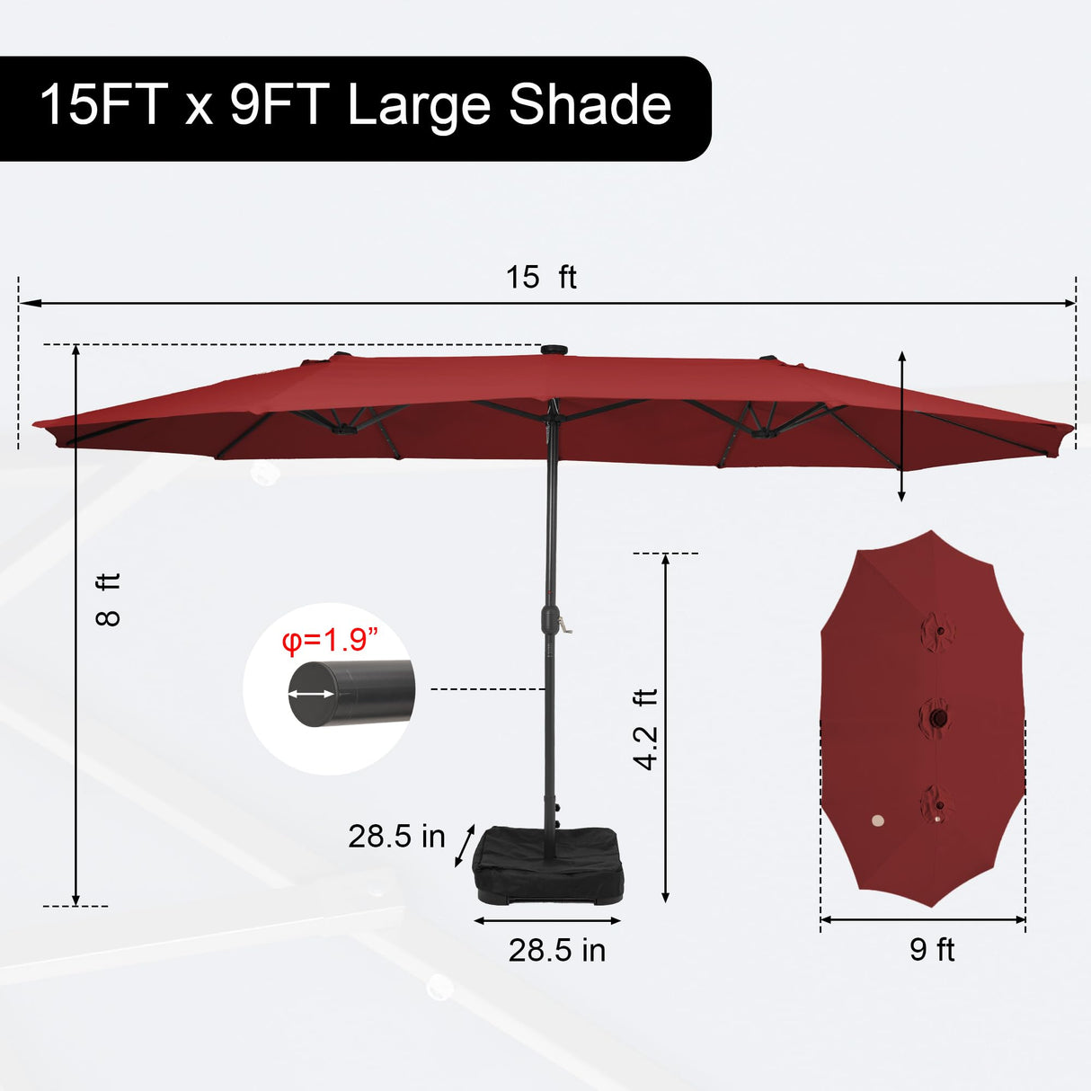 Sundale Outdoor 40LED 15ft Large Patio Umbrellas with Base Included and Umbrella Cover, Outdoor Double-Sided Umbrella with Solar Lights Red Sundale Outdoor