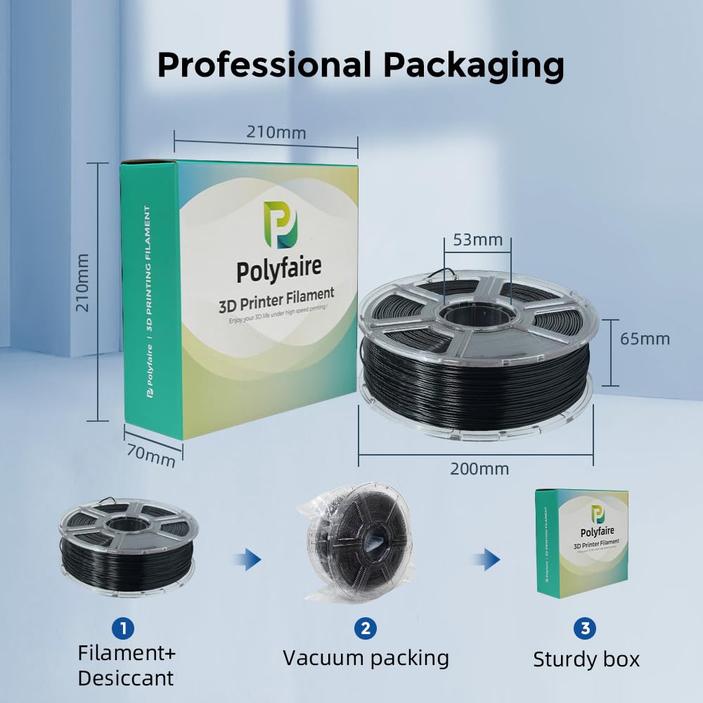 Polyfaire ASA Filament 1.75mm, Anti-UV ASA 3D Printer Filament, Dimensional Accuracy +/- 0.02mm, Heat & Weather Resistant ASA 3D Filament Perfect for Printing Outdoor Functional Parts (Black) Polyfaire