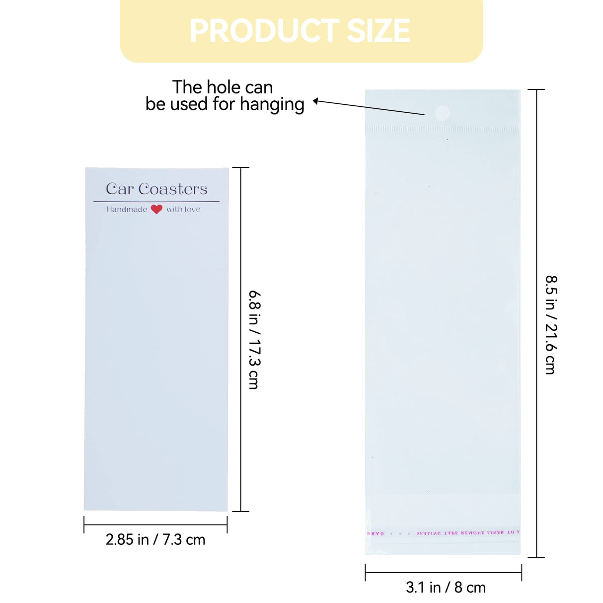 100PCS Car Coaster Packaging for Selling, Sublimation Blanks Car Coasters Cards with Bags, Sublimation Car Coasters Display Cards 6.8x2.85In, Heat Press Machines Accessories Vcekract